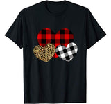 Happy Valentine day Three Hearts Leopard Buffalo Plaid Gift T-Shirt
