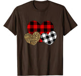 Happy Valentine day Three Hearts Leopard Buffalo Plaid Gift T-Shirt