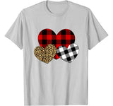 Happy Valentine day Three Hearts Leopard Buffalo Plaid Gift T-Shirt