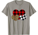Happy Valentine day Three Hearts Leopard Buffalo Plaid Gift T-Shirt