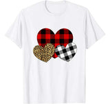 Happy Valentine day Three Hearts Leopard Buffalo Plaid Gift T-Shirt