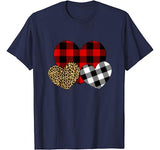 Happy Valentine day Three Hearts Leopard Buffalo Plaid Gift T-Shirt
