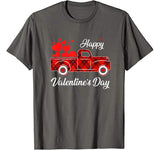 Happy Valentine’s Day Heart Graphic Love Truck Buffalo Plaid T-Shirt