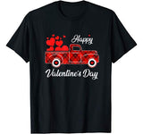 Happy Valentine’s Day Heart Graphic Love Truck Buffalo Plaid T-Shirt