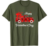 Happy Valentine’s Day Heart Graphic Love Truck Buffalo Plaid T-Shirt