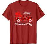 Happy Valentine’s Day Heart Graphic Love Truck Buffalo Plaid T-Shirt