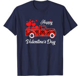 Happy Valentine’s Day Heart Graphic Love Truck Buffalo Plaid T-Shirt