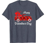 Happy Valentine’s Day Heart Graphic Love Truck Buffalo Plaid T-Shirt