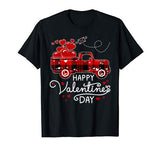 Happy Valentine’s Day Heart Graphic Red Plaid Truck T-Shirt