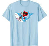 Heart Riding Shark Valentine’s Day Funny Boys Girls Kids T-Shirt