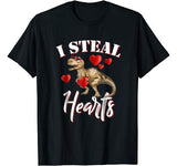I Steal Hearts Shirt Valentines Day Dinosaur T Rex Boys Kids