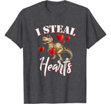 I Steal Hearts Shirt Valentines Day Dinosaur T Rex Boys Kids