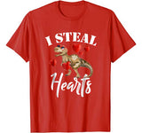 I Steal Hearts Shirt Valentines Day Dinosaur T Rex Boys Kids
