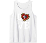 Leopard Buffalo Plaid Valentines day Shirt Three Love Hearts Tank Top