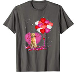 Love Golden Retriever Rose and Heart Balloon Valentine’s Day T-Shirt