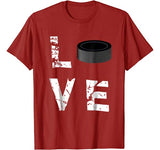 Love Hockey Puck Funny Sports Valentine’s Day T-Shirt