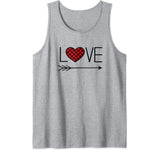 Love Women Buffalo Plaid Red Heart Valentine Tank Top