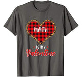 Math is My Valentine Leopard Red Buffalo Plaid Heart Teacher T-Shirt