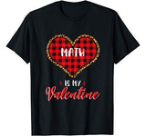 Math is My Valentine Leopard Red Buffalo Plaid Heart Teacher T-Shirt