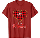 Math is My Valentine Leopard Red Buffalo Plaid Heart Teacher T-Shirt