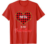 Math is My Valentine Leopard Red Buffalo Plaid Heart Teacher T-Shirt