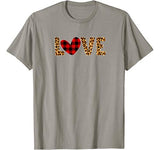 Red Buffalo Plaid Leopard Print Hearts Love Valentine’s Day T-Shirt