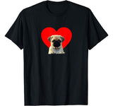 Red Heart Valentine Pug Dog Love T-shirt
