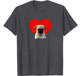 Red Heart Valentine Pug Dog Love T-shirt