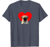 Red Heart Valentine Pug Dog Love T-shirt