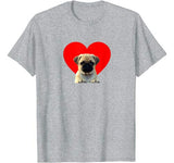 Red Heart Valentine Pug Dog Love T-shirt