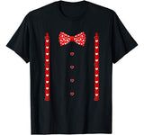 Red Hearts Bow Tie Suspenders Valentines Day Costume T-Shirt