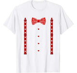 Red Hearts Bow Tie Suspenders Valentines Day Costume T-Shirt