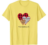 Striped Plaid Leopard Printed Splicing Heart Grandma Life T-Shirt