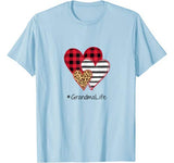 Striped Plaid Leopard Printed Splicing Heart Grandma Life T-Shirt