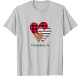 Striped Plaid Leopard Printed Splicing Heart Grandma Life T-Shirt