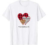 Striped Plaid Leopard Printed Splicing Heart Grandma Life T-Shirt