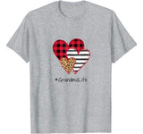 Striped Plaid Leopard Printed Splicing Heart Grandma Life T-Shirt