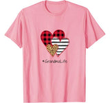 Striped Plaid Leopard Printed Splicing Heart Grandma Life T-Shirt