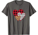 Striped Plaid Leopard Printed Splicing Heart Valentine’s Day T-Shirt