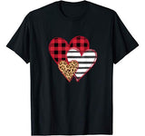 Striped Plaid Leopard Printed Splicing Heart Valentine’s Day T-Shirt