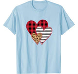 Striped Plaid Leopard Printed Splicing Heart Valentine’s Day T-Shirt