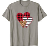 Striped Plaid Leopard Printed Splicing Heart Valentine’s Day T-Shirt