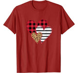 Striped Plaid Leopard Printed Splicing Heart Valentine’s Day T-Shirt
