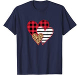 Striped Plaid Leopard Printed Splicing Heart Valentine’s Day T-Shirt