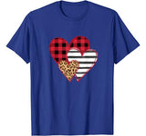 Striped Plaid Leopard Printed Splicing Heart Valentine’s Day T-Shirt