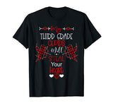 Third Grade Teacher Valentine Cute Buffalo Plaid Cupid T-Shirt