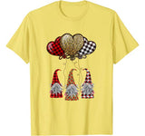 Three Gnomes Balloon Hearts Buffalo Plaid Leopard Valentines T-Shirt