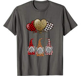 Three Gnomes Balloon Hearts Buffalo Plaid Leopard Valentines T-Shirt