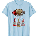 Three Gnomes Balloon Hearts Buffalo Plaid Leopard Valentines T-Shirt
