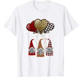 Three Gnomes Balloon Hearts Buffalo Plaid Leopard Valentines T-Shirt